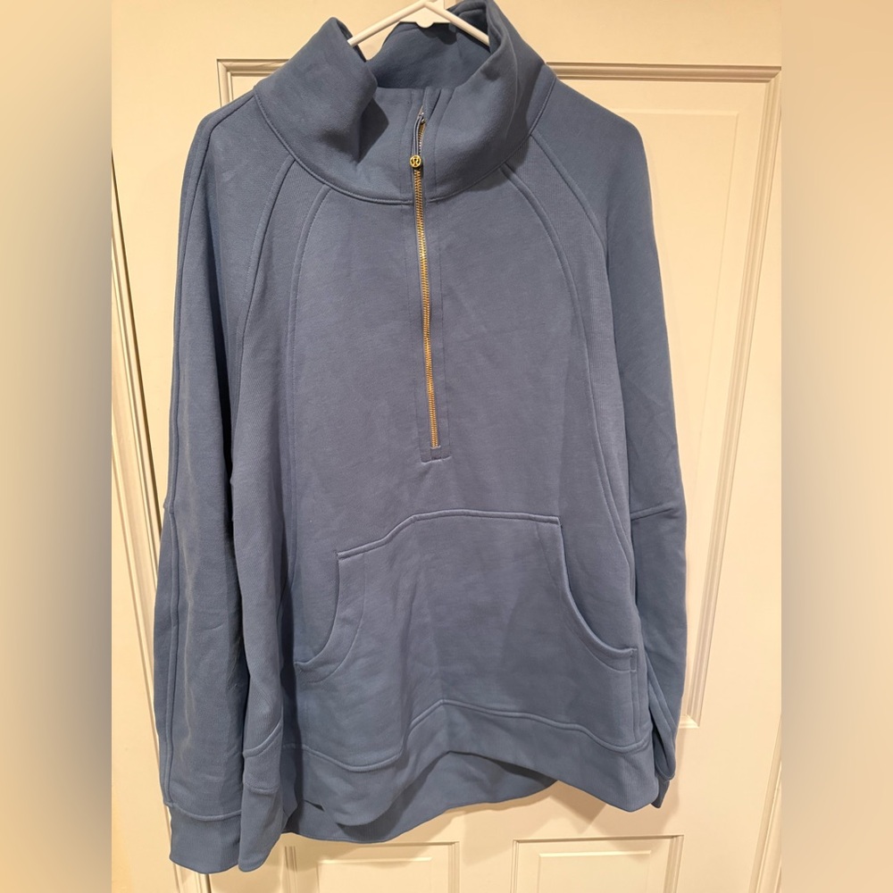 NWT Lululemon Scuba Oversized Funnel-Neck Half Zip Washed Denim Gold Zip XL/XXL